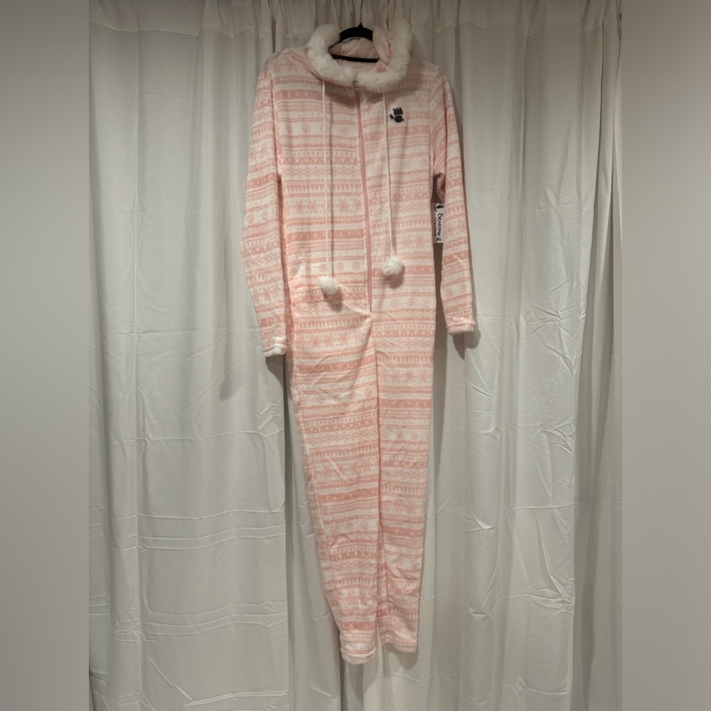 BearPaw Pink Fair Isle Cozy Hooded Jumpsuit